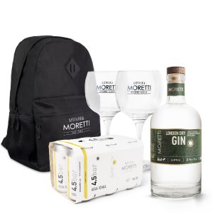 Combo perfecto con Mochila: London Dry GIN + Sixpack Agua Tónica + 2 copones + Mochila